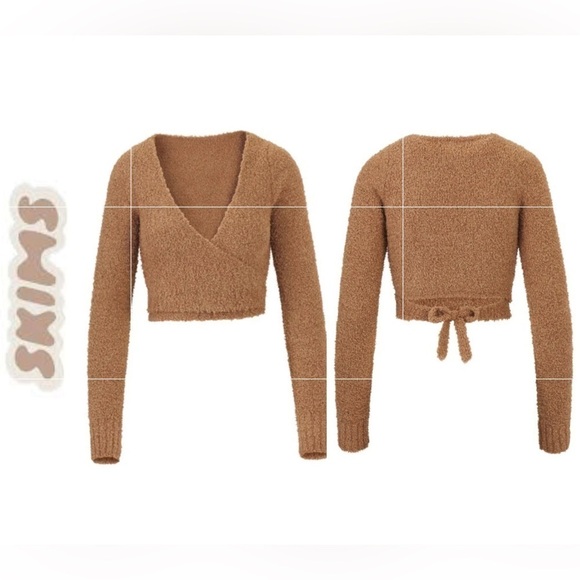 SKIMS Cozy Knit Wrap Top, color camel, cropped size L/XL, NWT - Picture 2 of 11